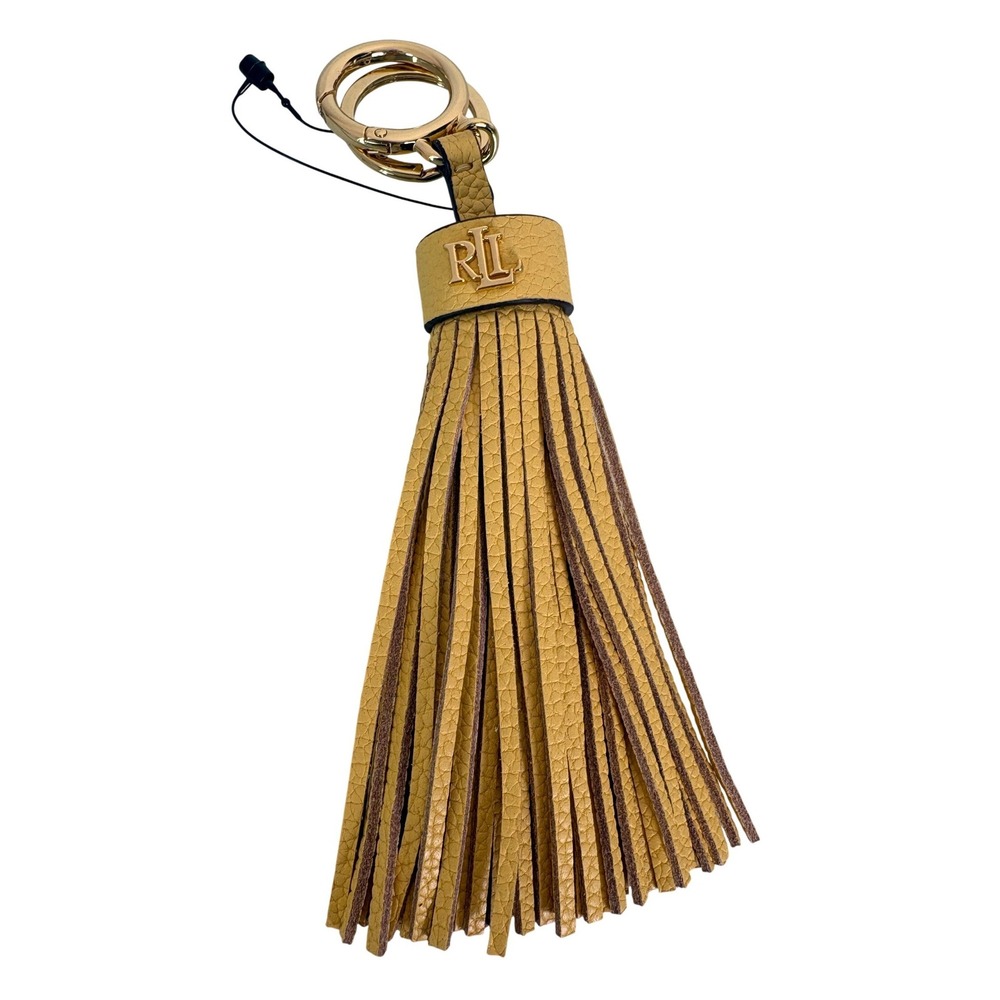 Lauren Ralph Lauren Yellow Pebbled Leather Tassel Bag Charm Keychain Gold RLL